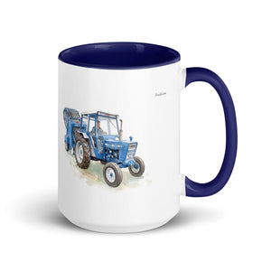 Furrow & Fields Dark Blue Ford 7600 Watercolor | 15 oz Mug with Color Inside Quality Farmers Merch
