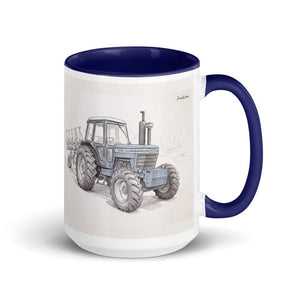 Furrow & Fields Dark Blue Ford 9700 Pencil Sketch | 15 oz Mug with Color Inside Quality Farmers Merch