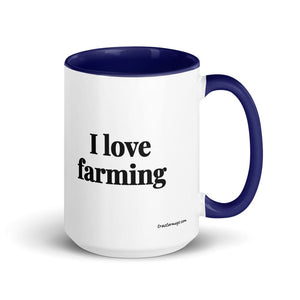Furrow & Fields Dark Blue I Love Farming | 15 oz Mug with Color Inside Quality Farmers Merch