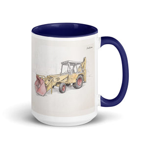 Furrow & Fields Dark Blue JCB 3C II Pencil Sketch | 15 oz Mug with Color Inside Quality Farmers Merch