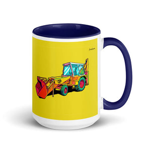 Furrow & Fields Dark Blue JCB 3C II Pop Art | 15 oz Mug with Color Inside Quality Farmers Merch