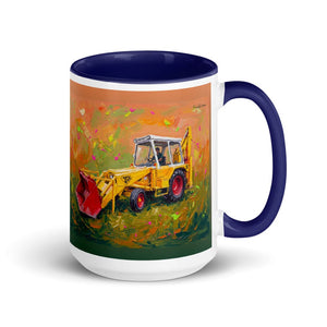 Furrow & Fields Dark Blue JCB 3C II Splash Art | 15 oz Mug with Color Inside Quality Farmers Merch