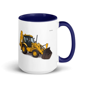 Furrow & Fields Dark Blue JCB 3CX Sitemaster Plus | 15 oz Mug with Color Inside Quality Farmers Merch