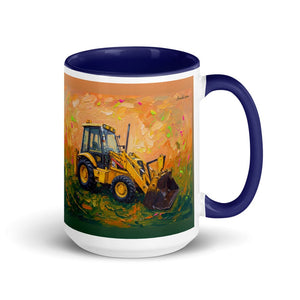 Furrow & Fields Dark Blue JCB 3CX Sitemaster Plus Splash Art | 15 oz Mug with Color Inside Quality Farmers Merch