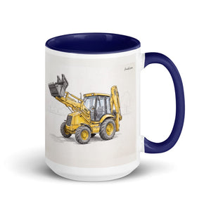 Furrow & Fields Dark Blue JCB 3CX Sitemaster SRS Pencil Sketch | 15 oz Mug with Color Inside Quality Farmers Merch