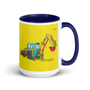 Furrow & Fields Dark Blue JCB 4D II Pop Art | 15 oz Mug with Color Inside Quality Farmers Merch