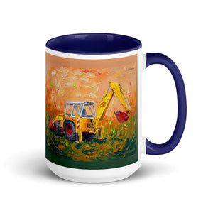 Furrow & Fields Dark Blue JCB 4D II Splash Art | 15 oz Mug with Color Inside Quality Farmers Merch