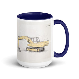 Furrow & Fields Dark Blue JCB 806 Pencil Sketch | 15 oz Mug with Color Inside Quality Farmers Merch
