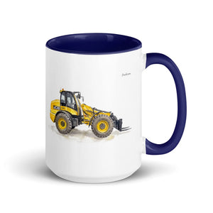 Furrow & Fields Dark Blue JCB TM420 Watercolor | 15 oz Mug with Color Inside Quality Farmers Merch