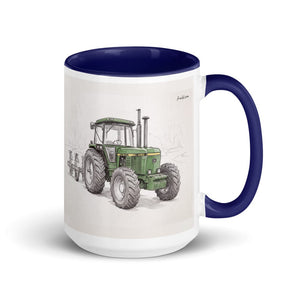 Furrow & Fields Dark Blue John Deere 4350 Pencil Sketch | 15 oz Mug with Color Inside Quality Farmers Merch