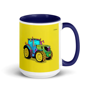 Furrow & Fields Dark Blue John Deere 6R 250 Pop Art | 15 oz Mug with Color Inside Quality Farmers Merch