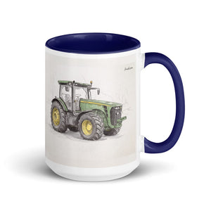 Furrow & Fields Dark Blue John Deere 8345R Pencil Sketch | 15 oz Mug with Color Inside Quality Farmers Merch