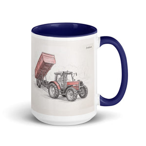 Furrow & Fields Dark Blue Massey Ferguson 6180 Pencil Sketch | 15 oz Mug with Color Inside Quality Farmers Merch