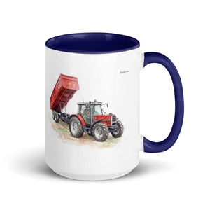Furrow & Fields Dark Blue Massey Ferguson 6180 Watercolor | 15 oz Mug with Color Inside Quality Farmers Merch