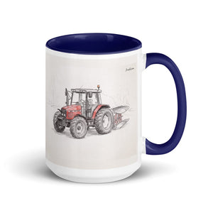 Furrow & Fields Dark Blue Massey Ferguson 6255 Pencil Sketch | 15 oz Mug with Color Inside Quality Farmers Merch