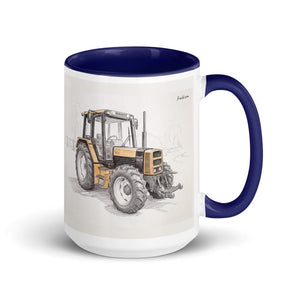 Furrow & Fields Dark Blue Renault 145.14 TX Pencil Sketch | 15 oz Mug with Color Inside Quality Farmers Merch