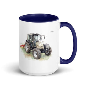 Furrow & Fields Dark Blue Valtra 6750 Watercolor | 15 oz Mug with Color Inside Quality Farmers Merch