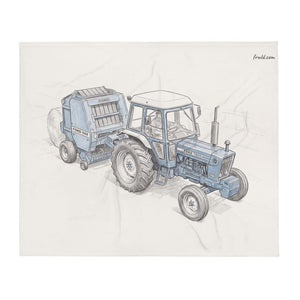 Furrow & Fields Ford 7600 Pencil Sketch | Throw Blanket Quality Farmers Merch
