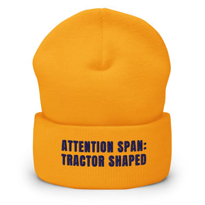 Furrow & Fields Gold Attention Span: Tractor Shaped | Cuffed Beanie Quality Farmers Merch