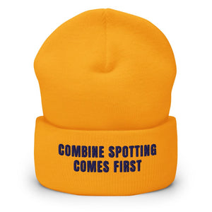 Furrow & Fields Gold Combine Spotting Comes First | Cuffed Beanie Quality Farmers Merch