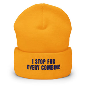 Furrow & Fields Gold I Stop for Every Combine | Cuffed Beanie Quality Farmers Merch