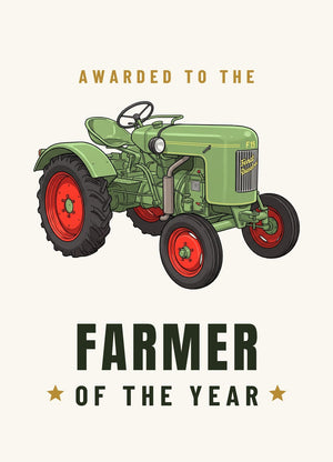 Furrow & Fields Greeting Card Farmer of the Year Fendt Dieselross Cartoon | Greeting Card Quality Farmers Merch