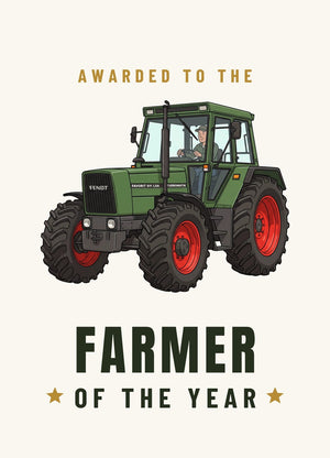 Furrow & Fields Greeting Card Farmer of the Year Fendt Favorit 611 Cartoon | Greeting Card Quality Farmers Merch