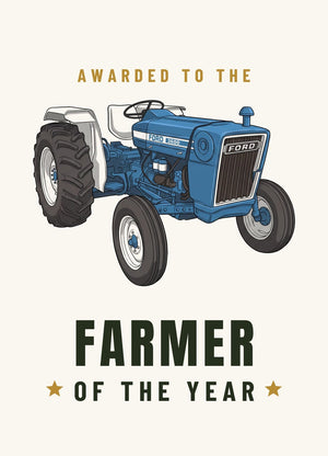 Furrow & Fields Greeting Card Farmer of the Year Ford 3600 Cartoon | Greeting Card Quality Farmers Merch