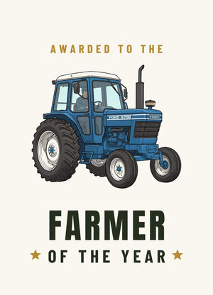 Furrow & Fields Greeting Card Farmer of the Year Ford 6700 Cartoon | Greeting Card Quality Farmers Merch