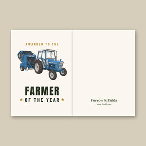 Furrow & Fields Greeting Card Farmer of the Year Ford 7600 Cartoon | Greeting Card Quality Farmers Merch