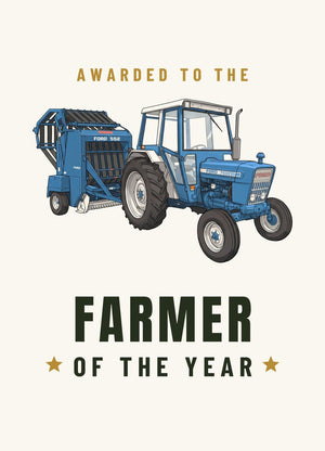 Furrow & Fields Greeting Card Farmer of the Year Ford 7600 Cartoon | Greeting Card Quality Farmers Merch