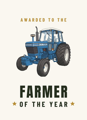 Furrow & Fields Greeting Card Farmer of the Year Ford 7700 Cartoon | Greeting Card Quality Farmers Merch