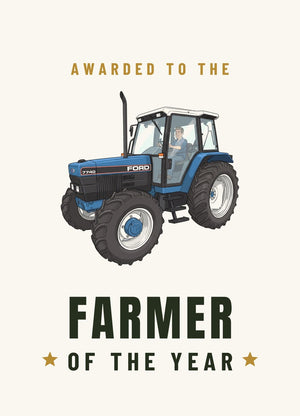 Furrow & Fields Greeting Card Farmer of the Year Ford 7740 Cartoon | Greeting Card Quality Farmers Merch