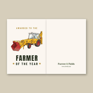 Furrow & Fields Greeting Card Farmer of the Year JCB 3C II Cartoon | Greeting Card Quality Farmers Merch