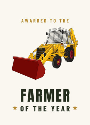 Furrow & Fields Greeting Card Farmer of the Year JCB 3CX White Cabin 2WD | Greeting Card Quality Farmers Merch