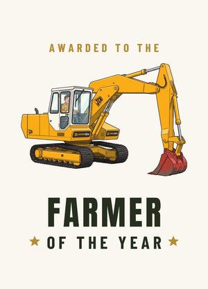 Furrow & Fields Greeting Card Farmer of the Year JCB 804 Cartoon | Greeting Card Quality Farmers Merch