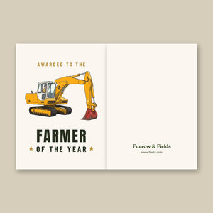 Furrow & Fields Greeting Card Farmer of the Year JCB 804 Cartoon | Greeting Card Quality Farmers Merch