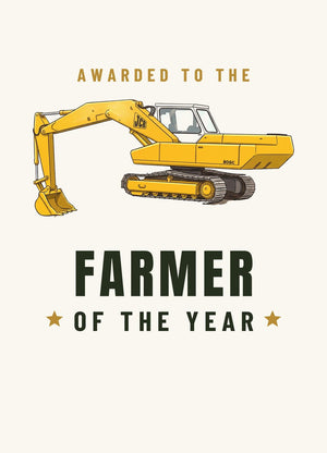 Furrow & Fields Greeting Card Farmer of the Year JCB 806 Cartoon | Greeting Card Quality Farmers Merch