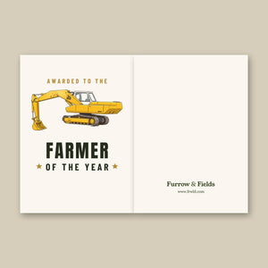 Furrow & Fields Greeting Card Farmer of the Year JCB 806 Cartoon | Greeting Card Quality Farmers Merch