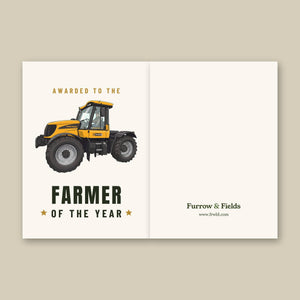 Furrow & Fields Greeting Card Farmer of the Year JCB Fastrac 3190 Cartoon | Greeting Card Quality Farmers Merch