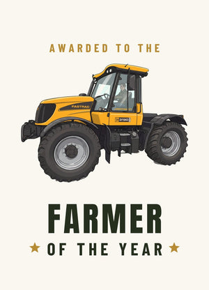 Furrow & Fields Greeting Card Farmer of the Year JCB Fastrac 3190 Cartoon | Greeting Card Quality Farmers Merch