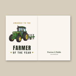 Furrow & Fields Greeting Card Farmer of the Year John Deere 4350 Cartoon | Greeting Card Quality Farmers Merch