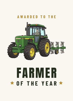 Furrow & Fields Greeting Card Farmer of the Year John Deere 4350 Cartoon | Greeting Card Quality Farmers Merch