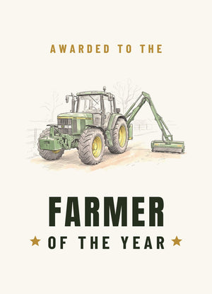 Furrow & Fields Greeting Card Farmer of the Year John Deere 6910 with Hedge Cutter Pencil Sketch | Greeting Card Quality Farmers Merch
