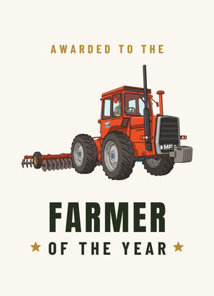 Furrow & Fields Greeting Card Farmer of the Year Massey Ferguson 1200 Cartoon | Greeting Card Quality Farmers Merch