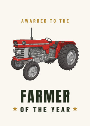 Furrow & Fields Greeting Card Farmer of the Year Massey Ferguson 165 Cartoon | Greeting Card Quality Farmers Merch