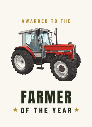 Furrow & Fields Greeting Card Farmer of the Year Massey Ferguson 3090 Cartoon | Greeting Card Quality Farmers Merch