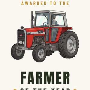 Furrow & Fields Greeting Card Farmer of the Year Massey Ferguson 590 Cartoon | Greeting Card Quality Farmers Merch