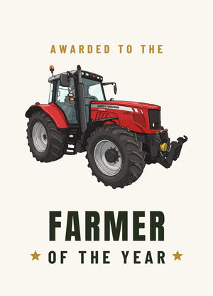 Furrow & Fields Greeting Card Farmer of the Year Massey Ferguson 6480 Cartoon | Greeting Card Quality Farmers Merch