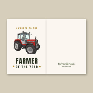 Furrow & Fields Greeting Card Farmer of the Year Massey Ferguson 690 Cartoon | Greeting Card Quality Farmers Merch